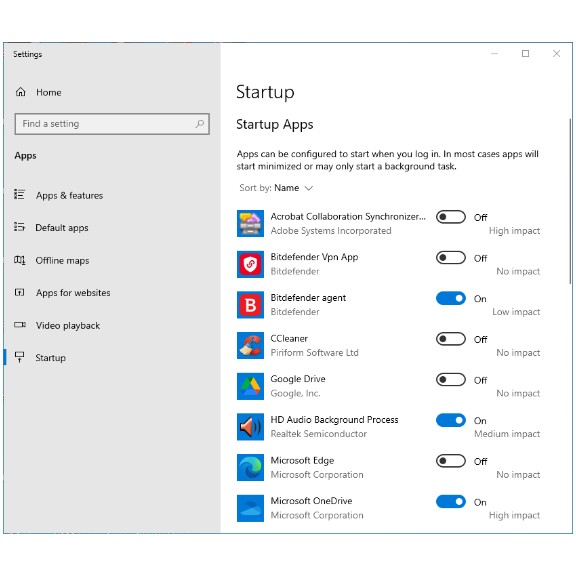 Windows Startup apps manager